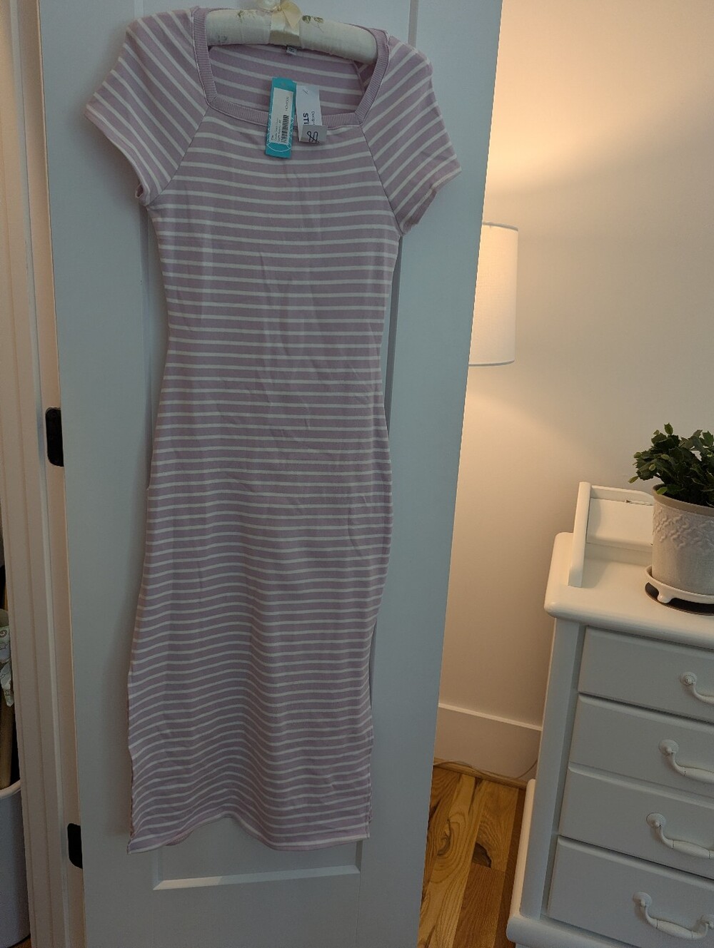 Stitch Fix  Gilli Light Pink and White Striped Longer ( Not Quite A Maxi) Dress.